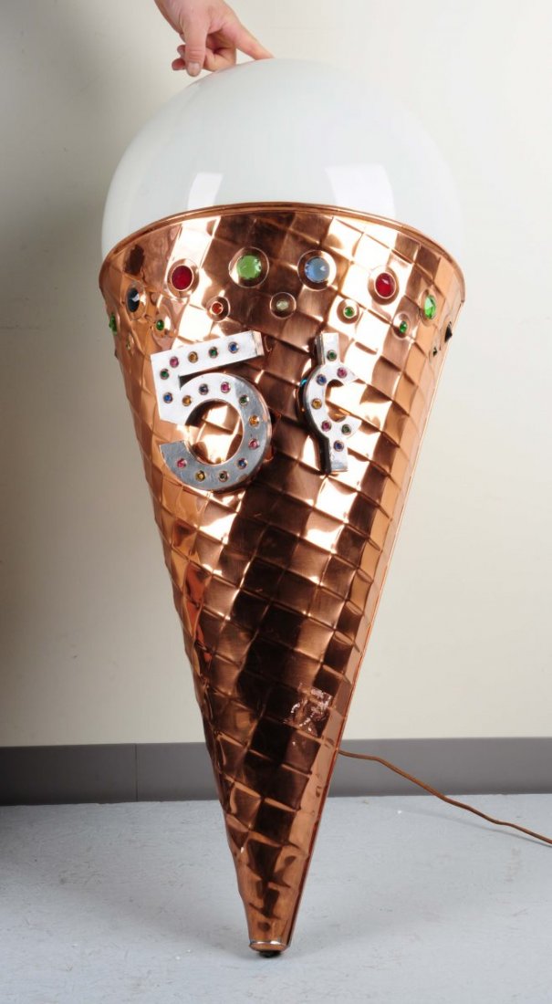 Copper 5c Ice Cream Cone Trade Sign. (1 of 2)