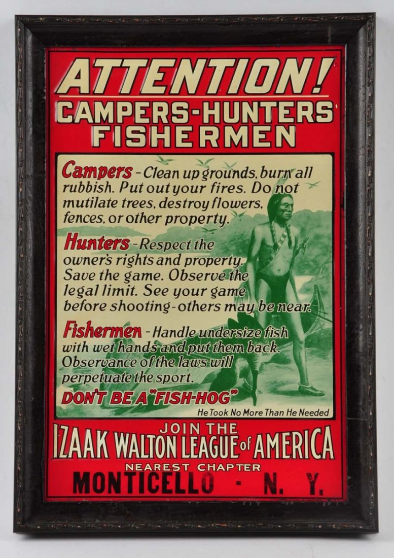 Hunting and Fishing Tin Litho Sign. (1 of 1)