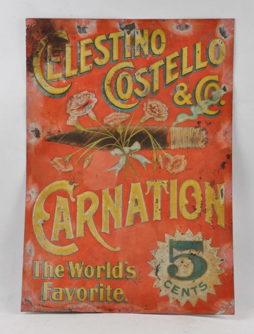 Early Embossed Tin Celestino Costello Cigar Sign. (1 of 2)