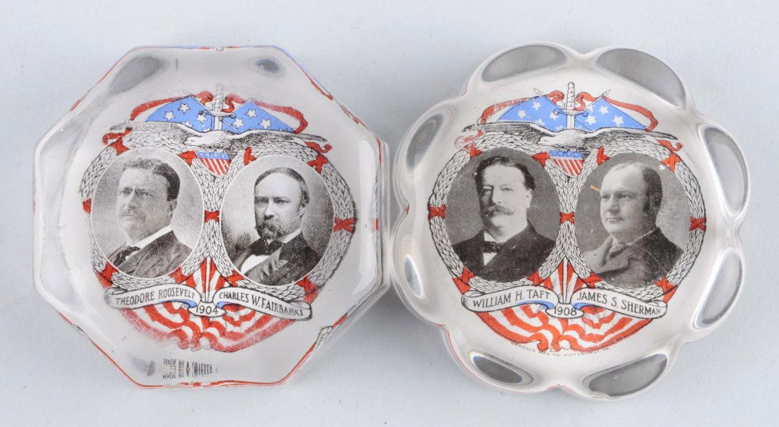 Lot Of 2: Roosevelt & Taft Glass Paper Weights. (1 of 1)