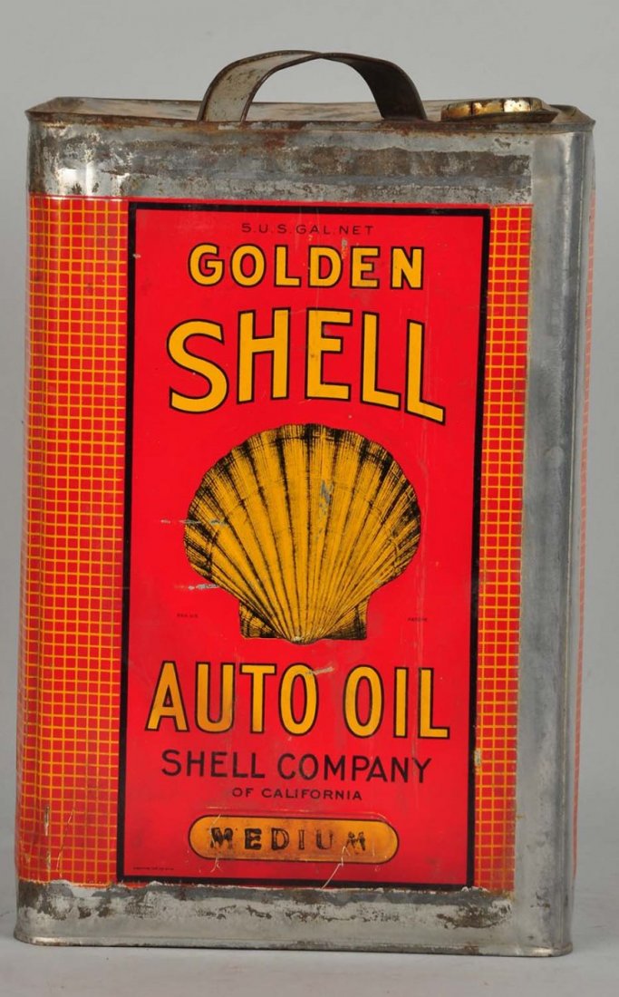 Golden Shell Auto Oil Five Gallon Square Can. (1 of 2)