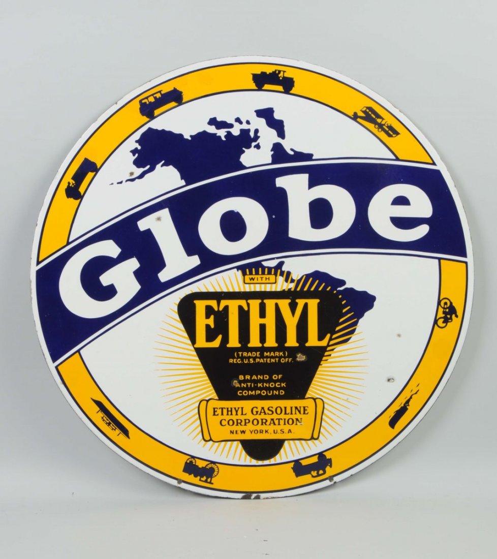 Globe Ethyl Double Sided Porcelain Sign. (1 of 2)