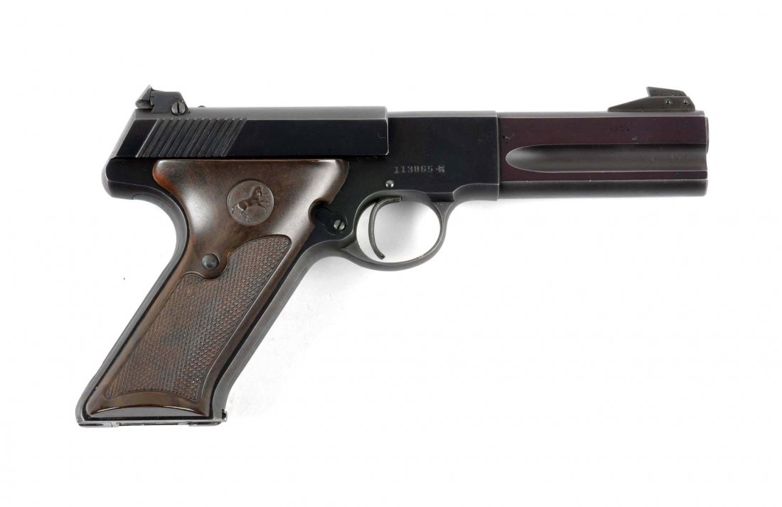Colt Match Target Semi-Automatic Pistol (C).: Serial # 113865S Barrel length is 4-1/2", caliber is .22 long rifle, serial number is 113865S. This pistol falls into the second series manufactured from 1947 to 1955 and features the heavy barrel, bl