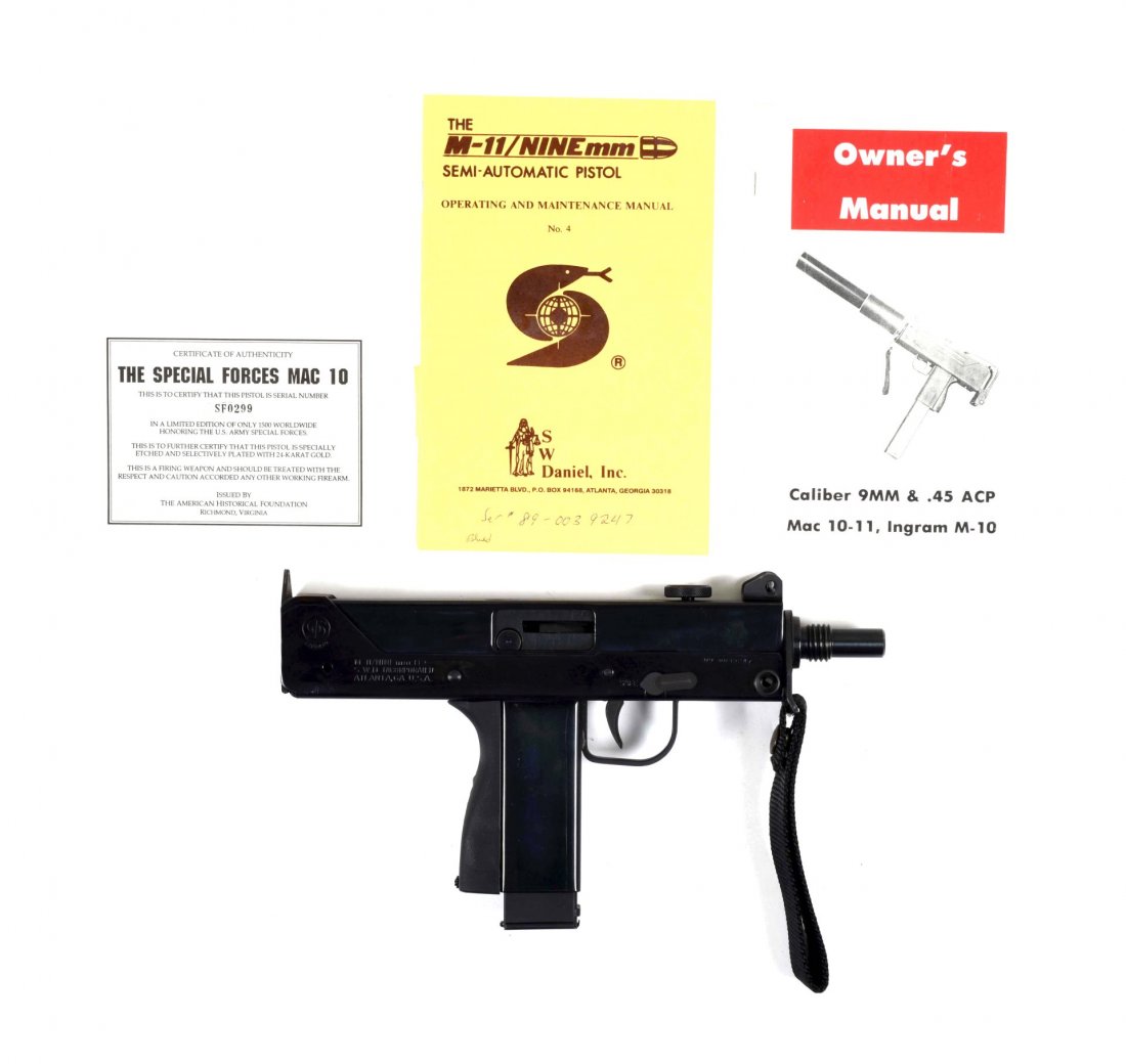 Cobray Semi Automatic Pistol (M).: Serial # 890039247 Caliber is 9 mm, barrel length is 7-1/2". Standard Cobray with high polish blue finish in lightly used condition with one magazine.