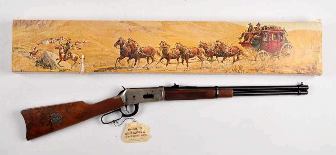 Boxed Winchester Wells Fargo Comm. Carbine (C).: Serial # WFC08495 Barrel length 20", .30-30 caliber. These special edition Winchester Model 1894 Saddle Ring carbines were produced in 1977 to celebrate 125 years of the founding of the famous Wells F