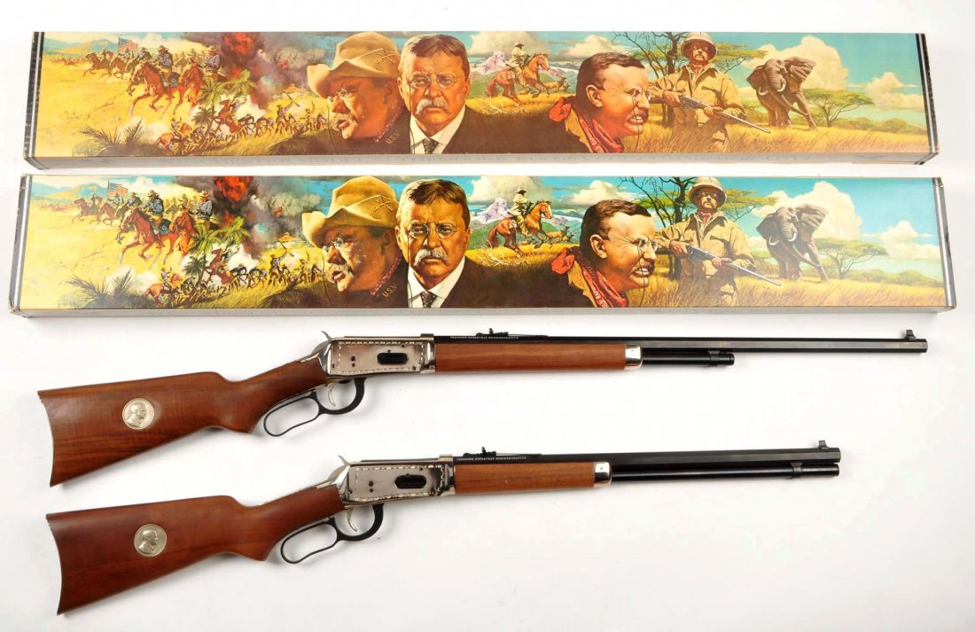 Boxed Set (2) Winchester T.R. Comm. L.A. Rifles(C): Serial # TR685 & TR684 In 1969, Winchester produced a set of commemorative rifles in honor of Teddy Roosevelt. It was offered as a boxed two gun set to include both the rifle and the carbine versions.