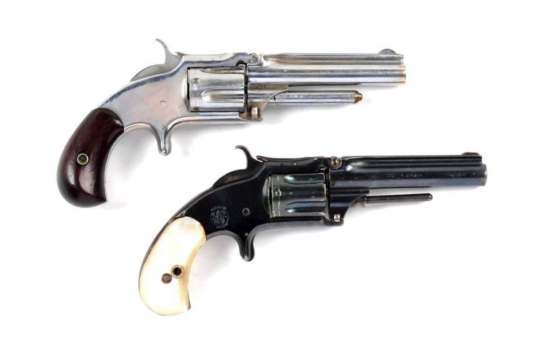 Lot Of 2: S&W Tip-Up Revolvers (A).: Serial # 79288 & 114528 (A) Caliber is .22 long rimfire, barrel length is 3-1/2", serial # 79288. This revolver resembles a Smith & Wesson Model No. 1 third issue revolver. Manufactured from 1868-1891
