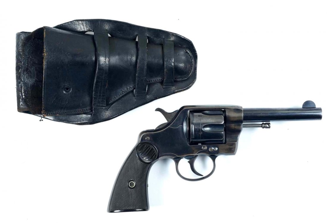 Colt New Model Army-Navy Revolver (C).: Serial # 163644 Barrel length is 4-1/2", caliber is .38 long colt. Manufactured in 1901. Standard new model Army-Navy revolver, six shot, double action, blued finish with black composite Colt grips. F