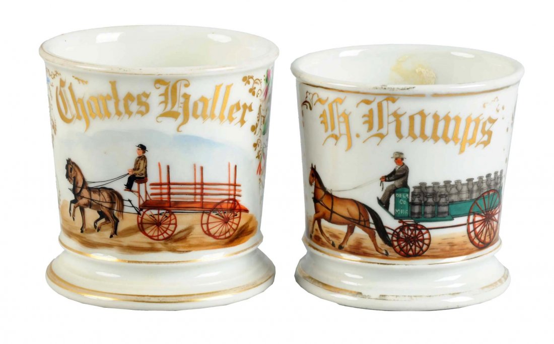 Lot Of 2: Shaving Mugs - Horse Drawn Wagons (1 of 2)