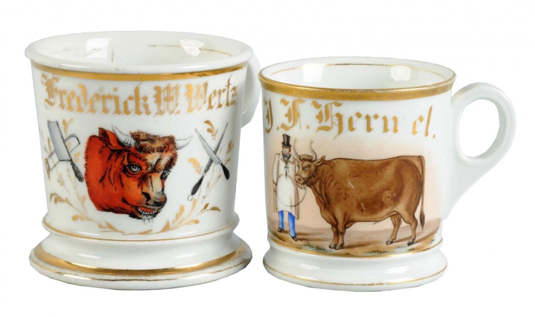 Lot Of 2: Shaving Mugs - Cattle Images (1 of 2)