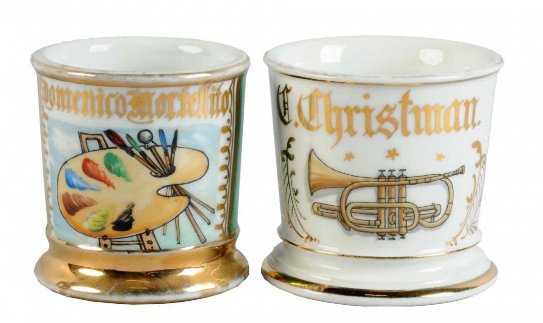 Lot Of 2: Shaving Mugs- Artist Palette & Trumpet (1 of 2)
