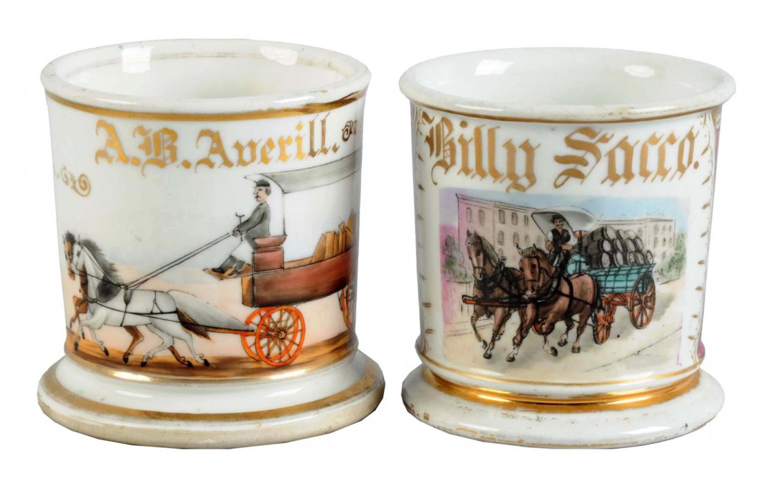 Lot Of 2: Shaving Mugs - Horse Drawn Wagons (1 of 2)