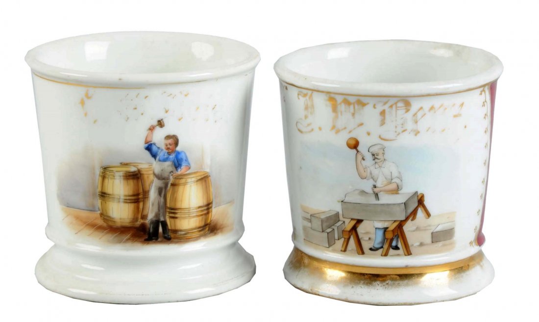 Lot Of 2: Stone Carver & Barrel Maker Shaving Mugs (1 of 2)