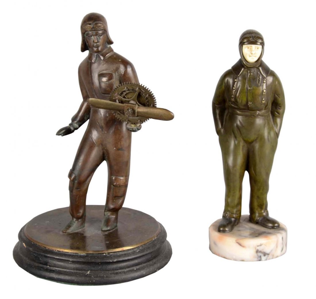 Lot Of 2: Figural Bronze Aviator Sculptures (1 of 2)