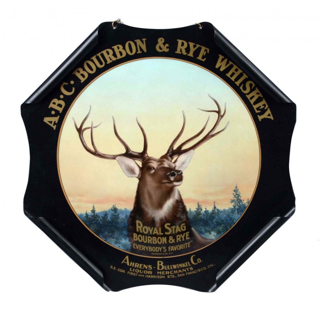 ABC Bourbon & Rye Whiskey Curled Tin Sign (1 of 2)
