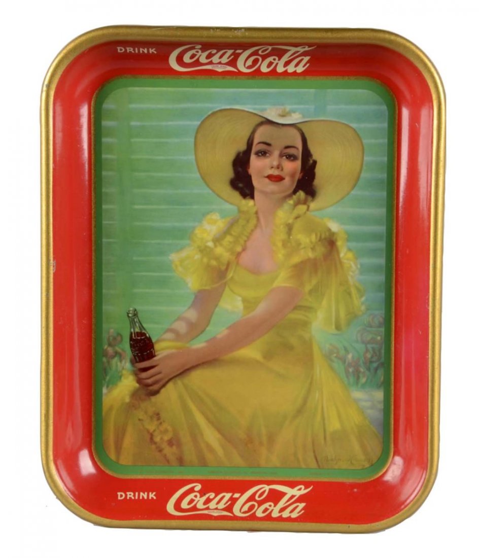 Coca Cola Girl In Yellow Hat Tin Serving Tray (1 of 1)