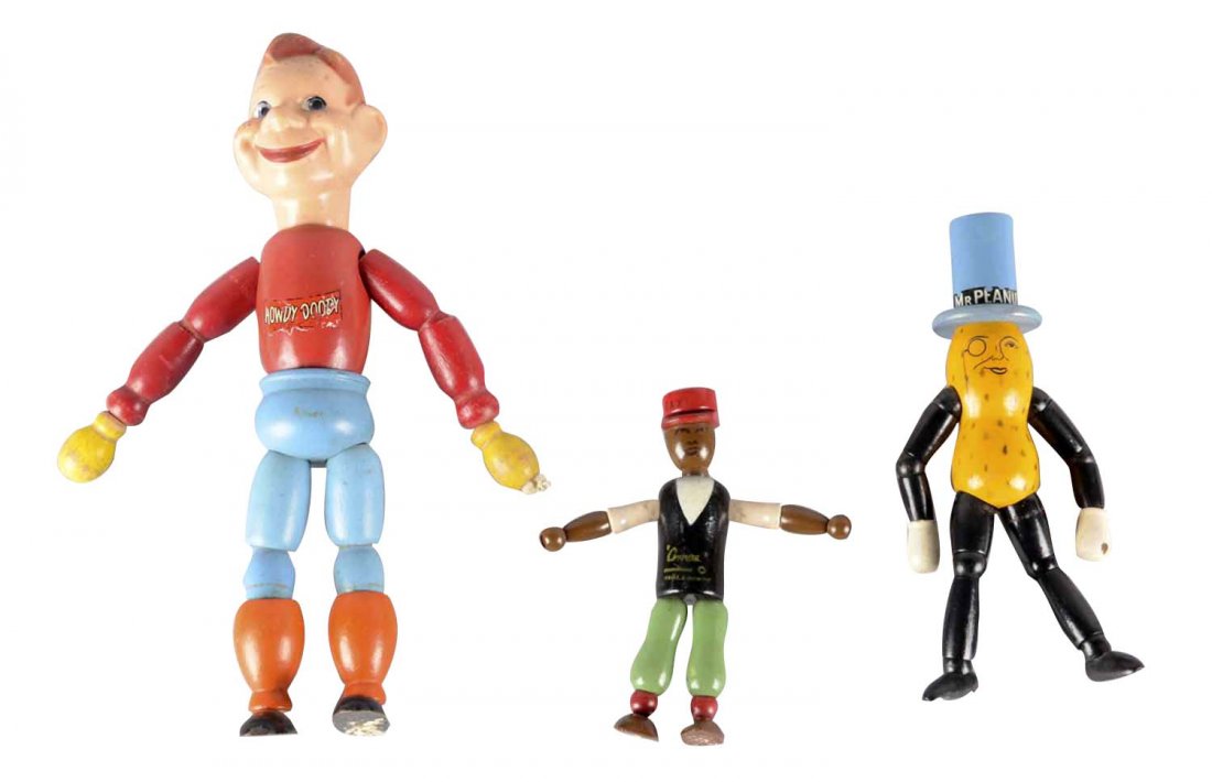 Lot Of 3: Wooden Jointed Dolls (1 of 2)