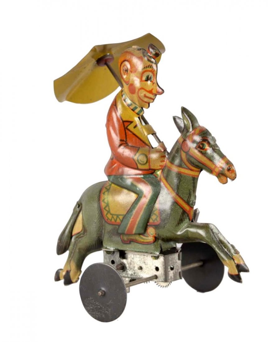 German Clown On Donkey Tin Litho Windup Toy (1 of 2)