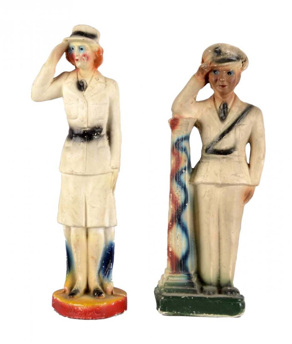 Lot Of 2: Tall Military Carnival Chalkware Prizes (1 of 2)