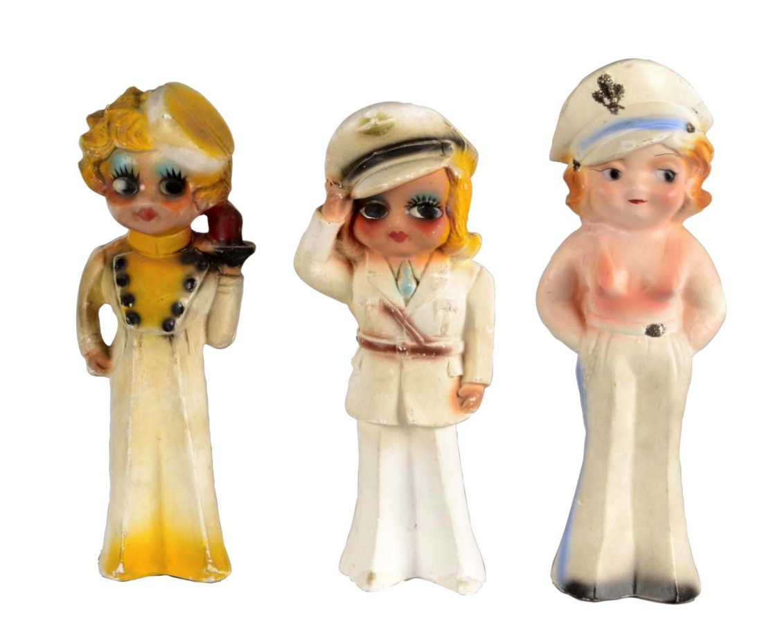 Lot Of 3: Tall Carnival Chalkware Girls With Hats (1 of 2)