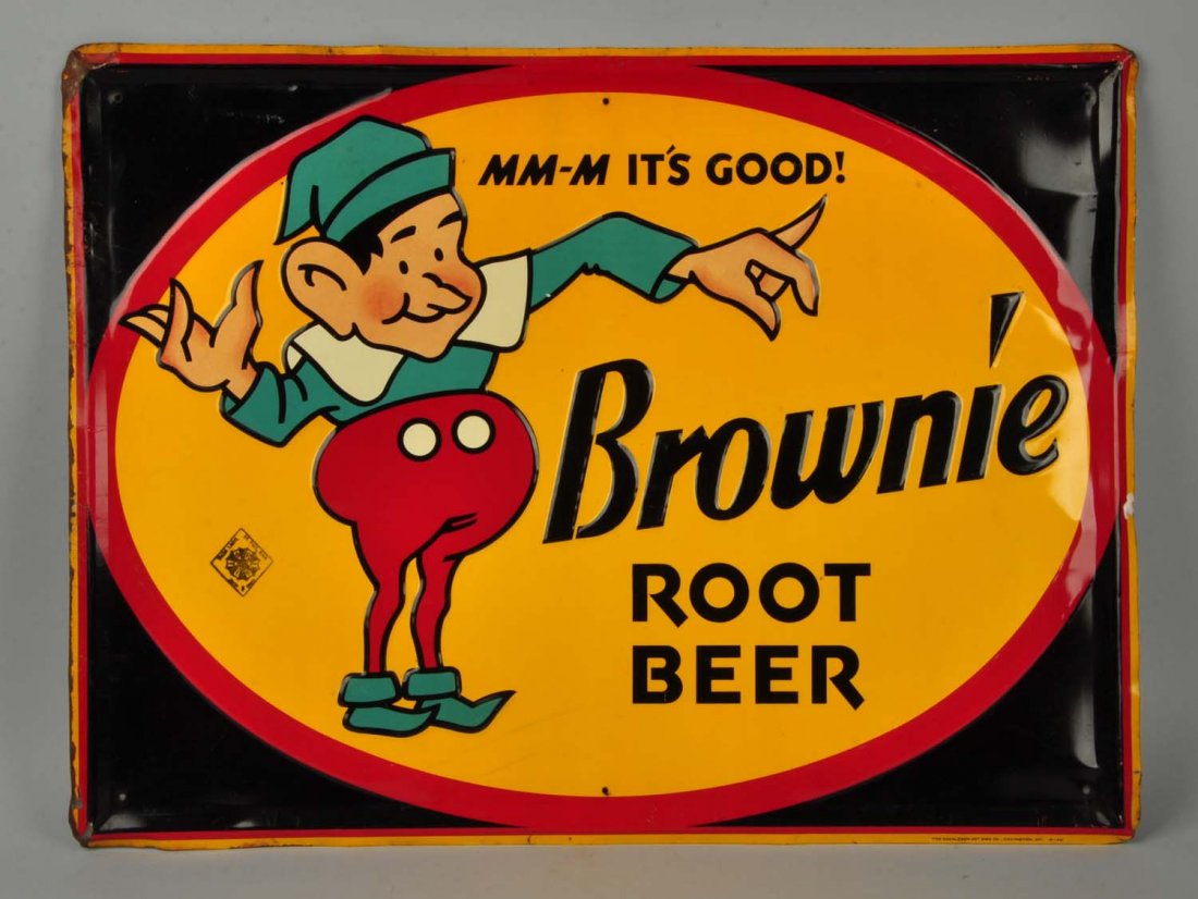 Brownie Root Beer Self Framed Embossed Tin Sign. (1 of 1)