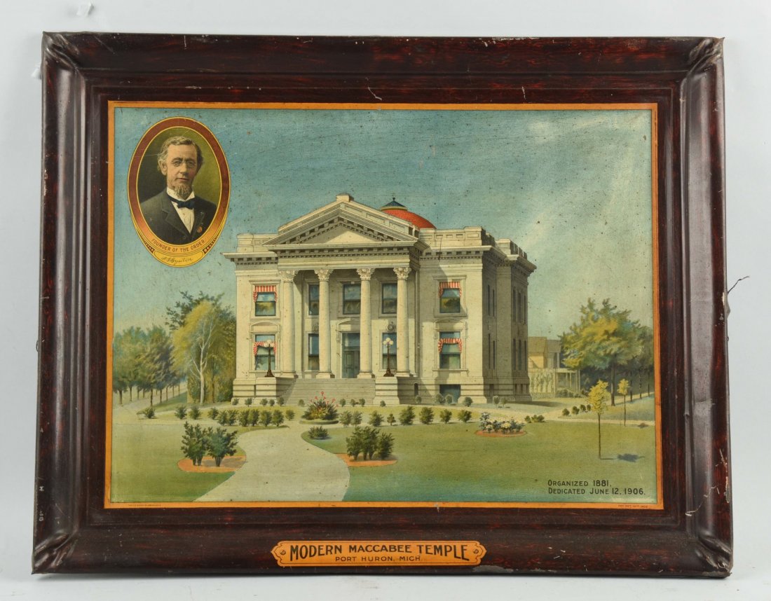 Modern Maccabee Temple Lodge Tin Litho Sign. (1 of 1)