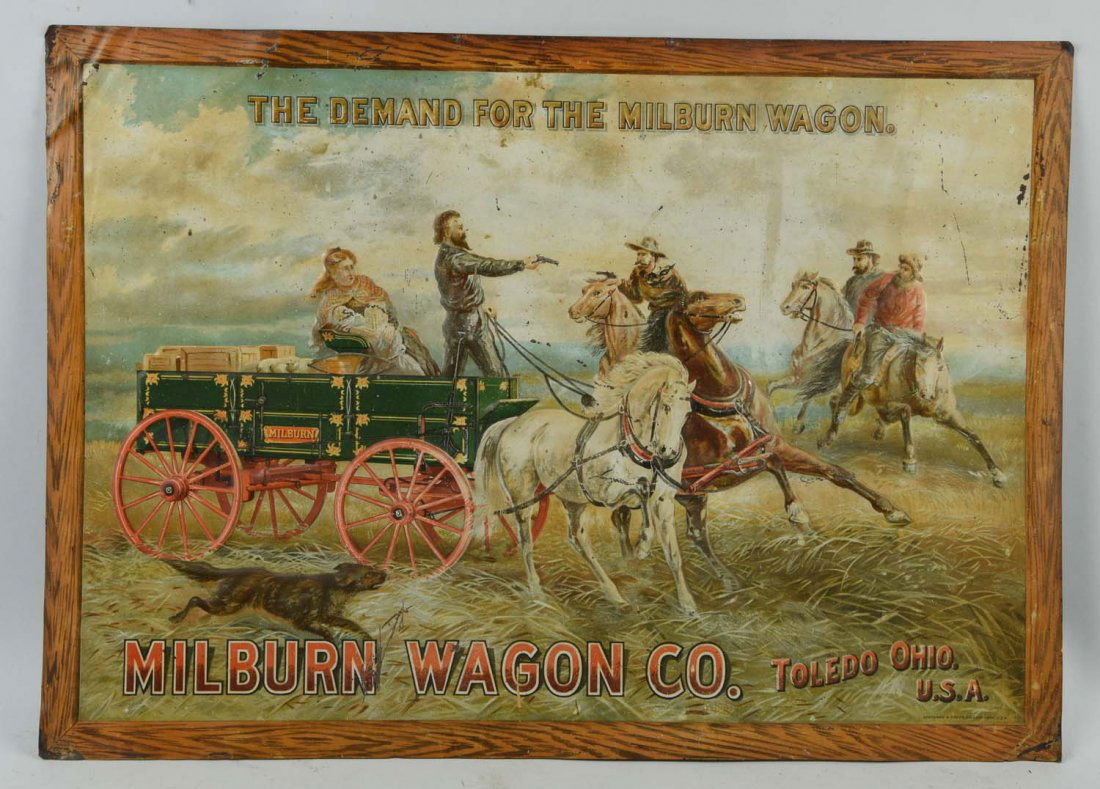 Milburn Wagon Embossed Tin Advertising Sign. (1 of 1)