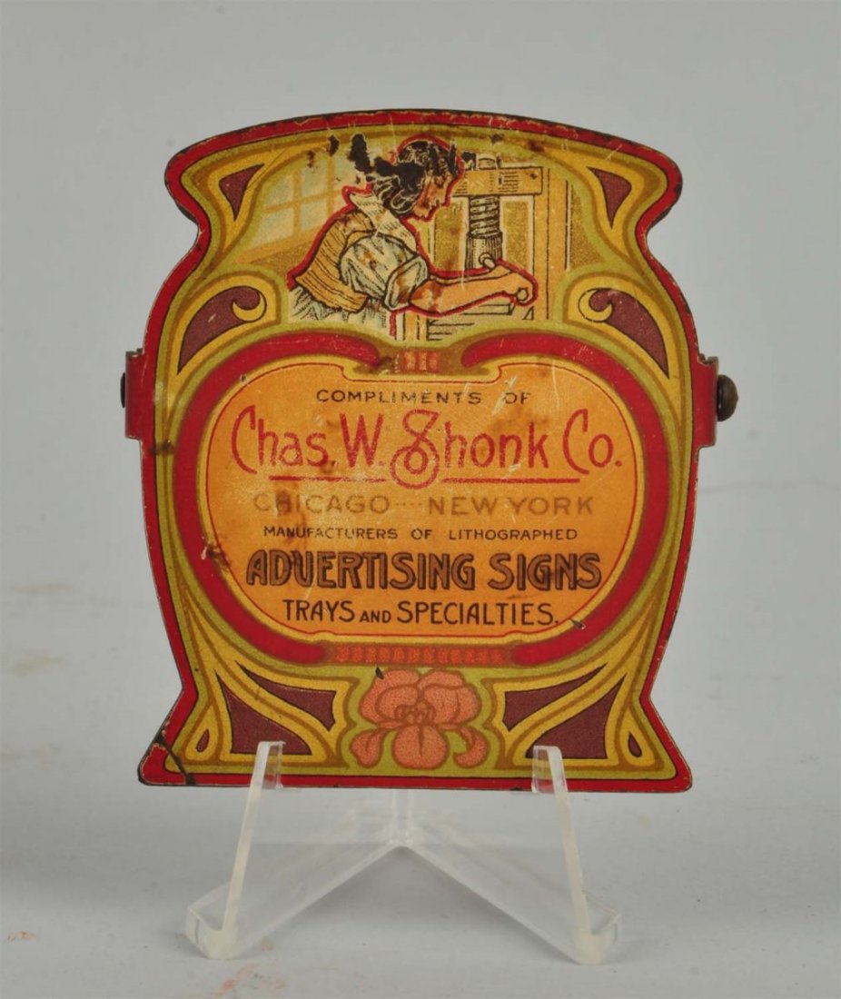 Chas W. Shonk Promotional Advertising Clip.: Front design has some fading with a few paint chips to the top. Condition (Good). Size 2 - 3/4" T.