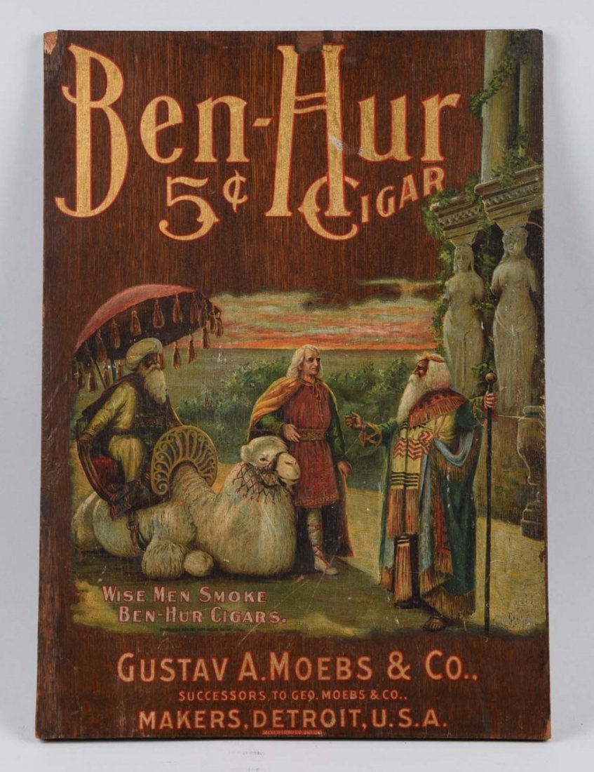 Ben Hur Cigar Wooden Advertising Sign. (1 of 1)