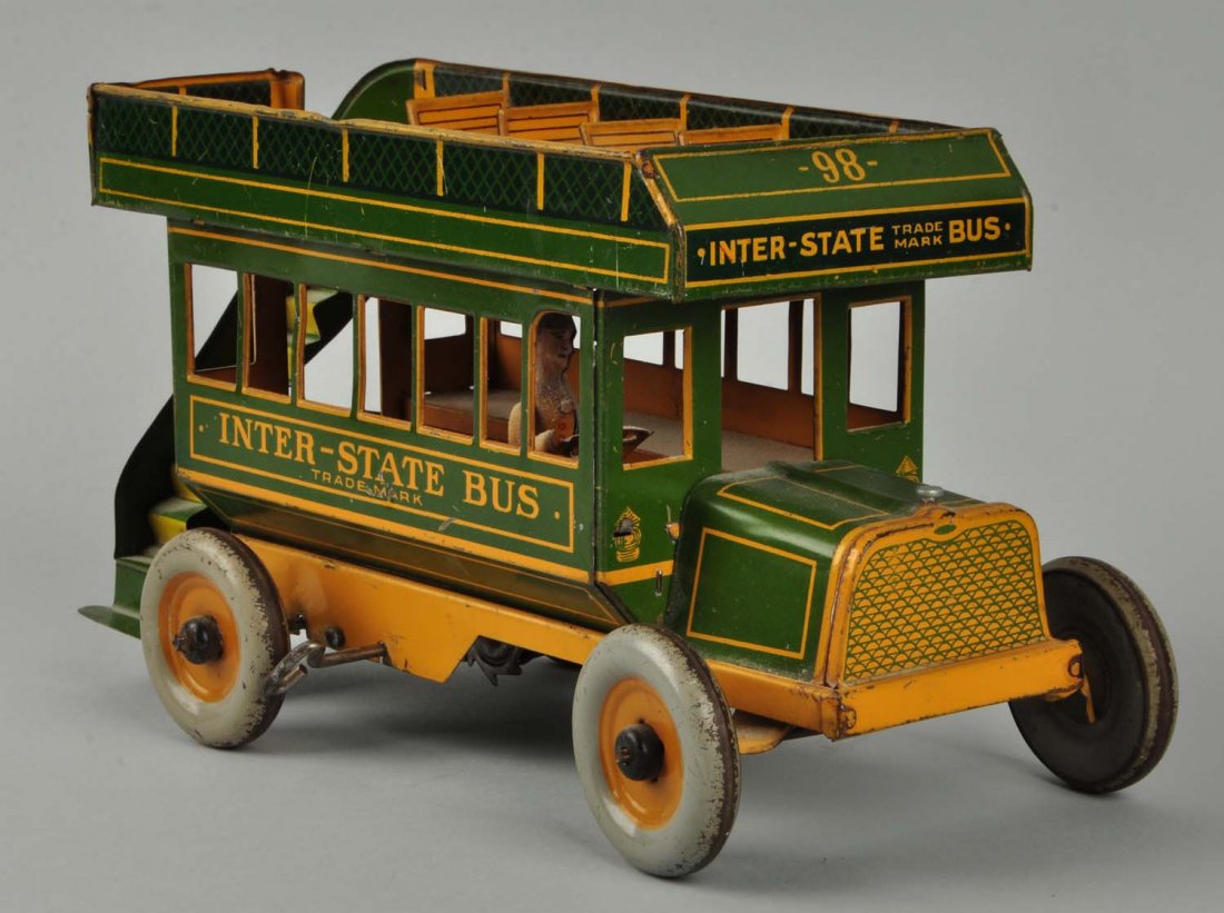 Strauss Tin Litho Wind Up Inter-state Bus. (1 of 4)