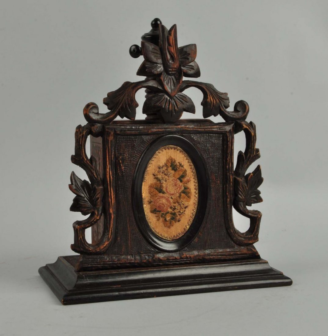 Wooden Card Book.: Needlepoint design on front. Works well. Size 11" T.