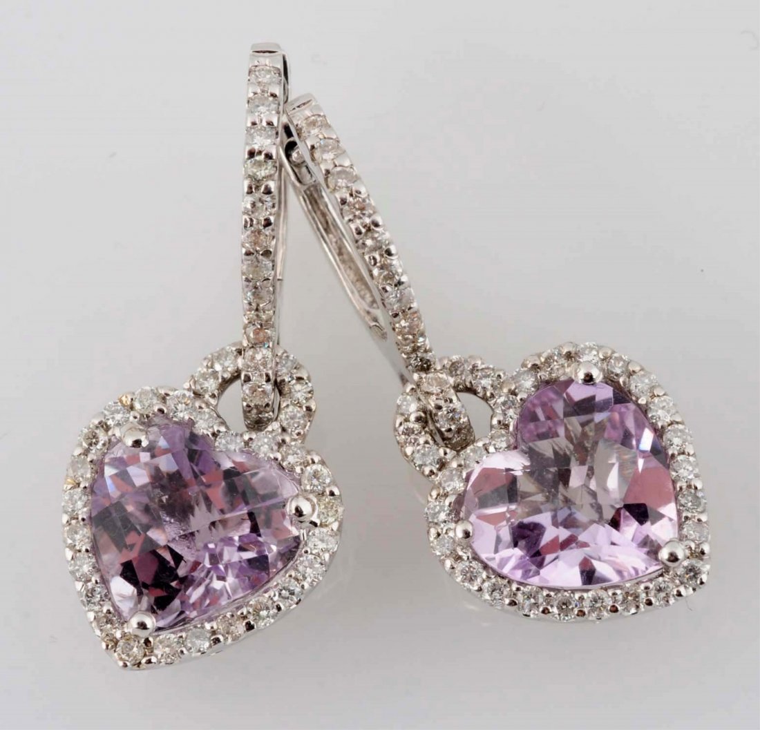 14k Gold Diamond & Rose Quartz Earrings. (1 of 3)
