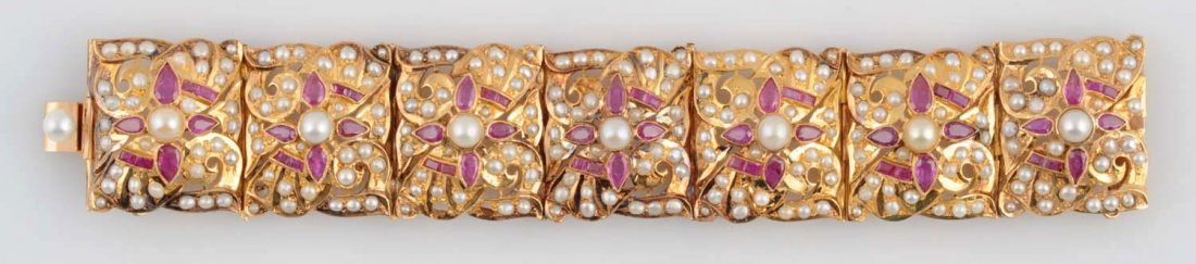 Ruby, Pearl & 50 dwt. 14k Gold Bracelet. (1 of 4)
