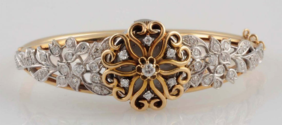 Diamond & 14k Gold Bangle Watch. (1 of 4)