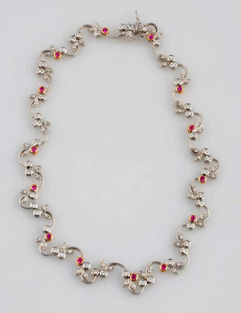 3.25 ct. Diamond, Ruby & 18k Gold Necklace. (1 of 3)