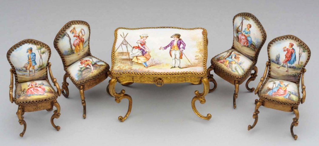 Viennese Enamel & Bronze Miniature Dining Set (1 of 3)