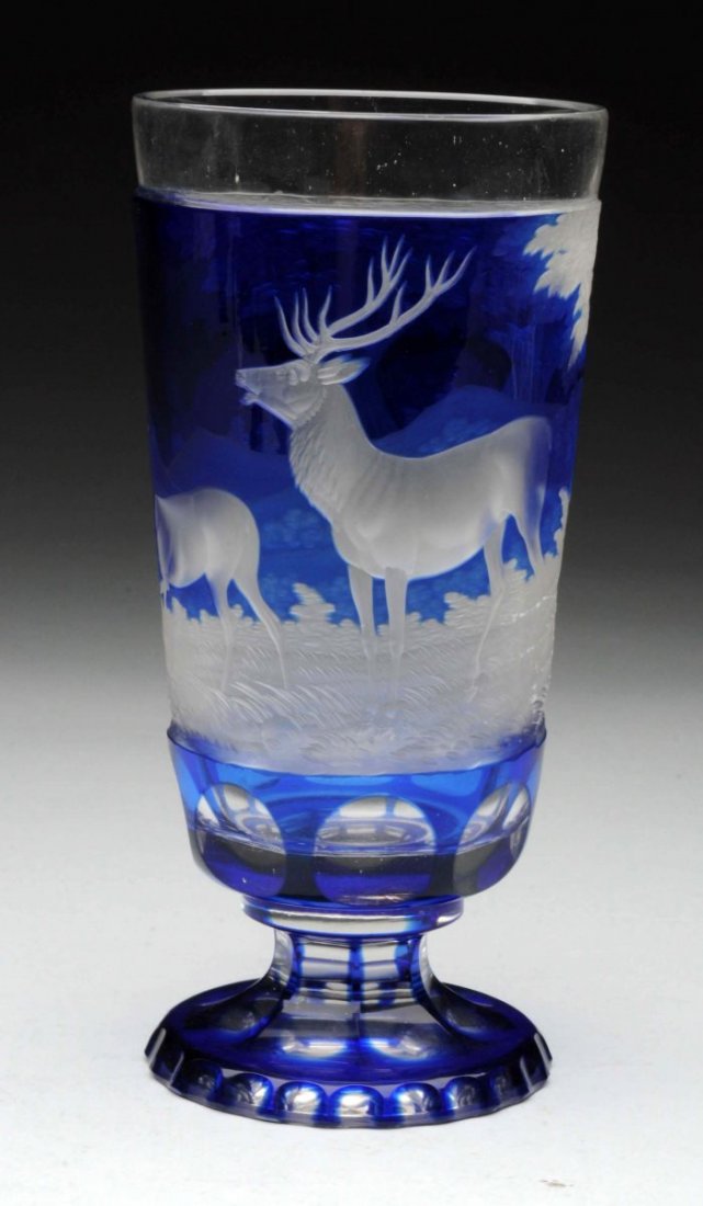 Over Lay Cut With Deep Intaglio.: Has deer in the woods. No damage or repairs. Condition (Excellent). Size 7 -3/4" T.