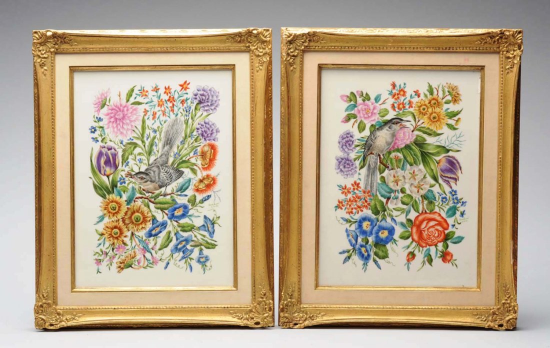 Rare Pair Of Hand Painted Porcelain Mocking Birds. (1 of 5)