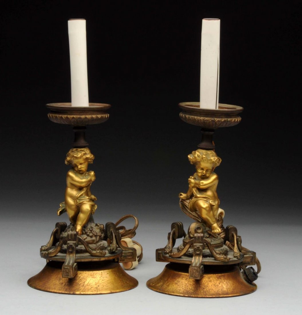 Lot Of 2: 19th Century Guilt Bronze Candle Lamps. (1 of 2)