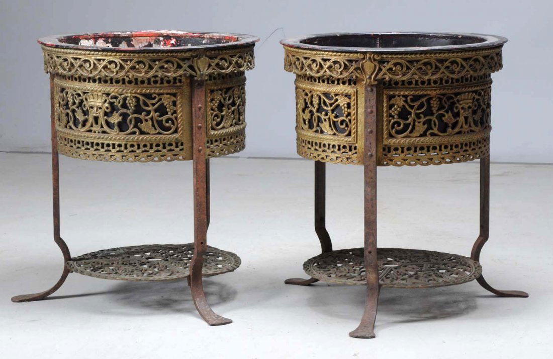 Pair of Oscar Bach Bronze Jardiniere on Stands. (1 of 2)
