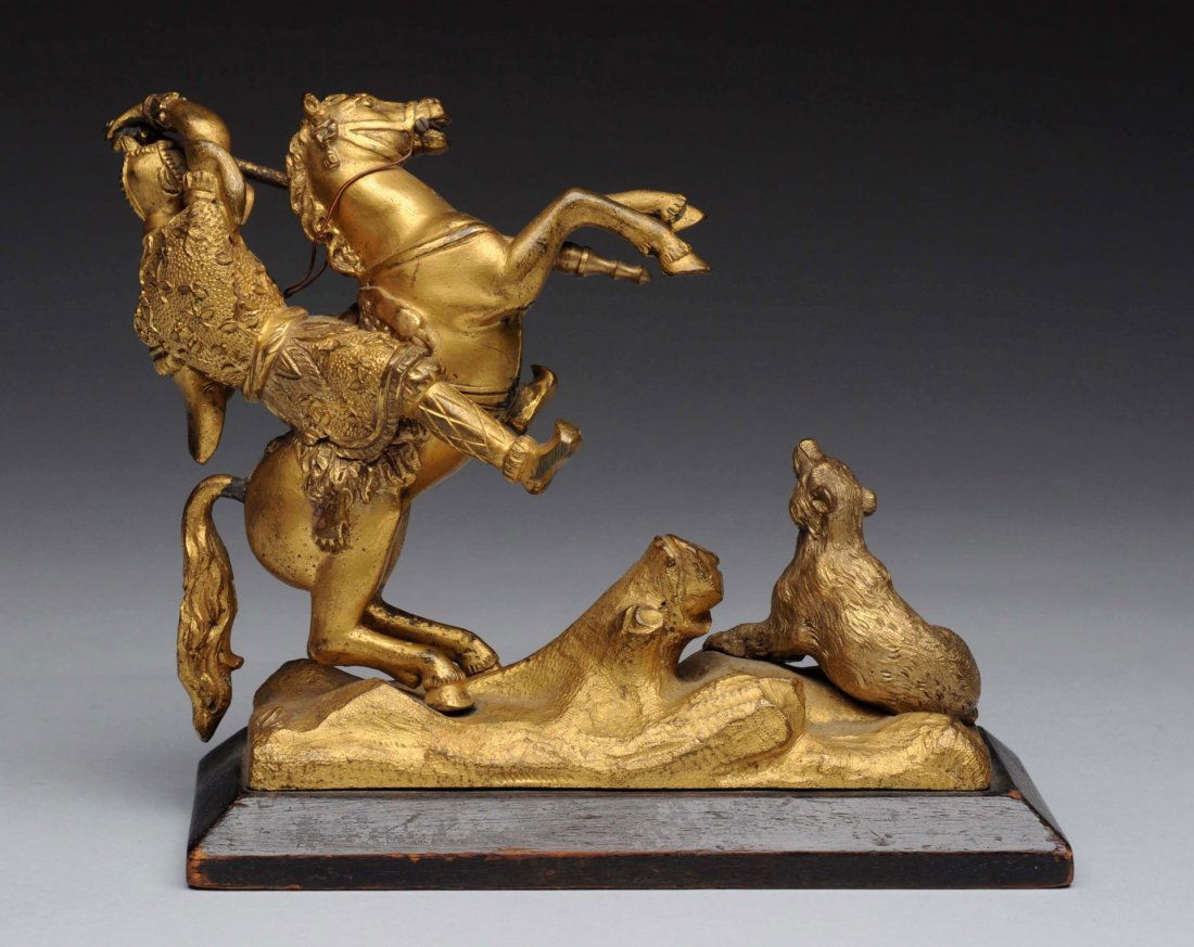 Gilt Bronze Oriental Warrior on Horseback. (1 of 2)