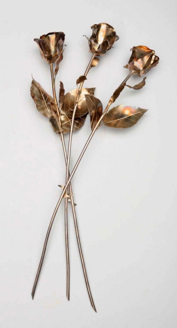 Lot of 3: Sterling Long Stemmed Roses.: Hallmarked. Condition (Excellent). Size Largest : 14 -1/4" L.