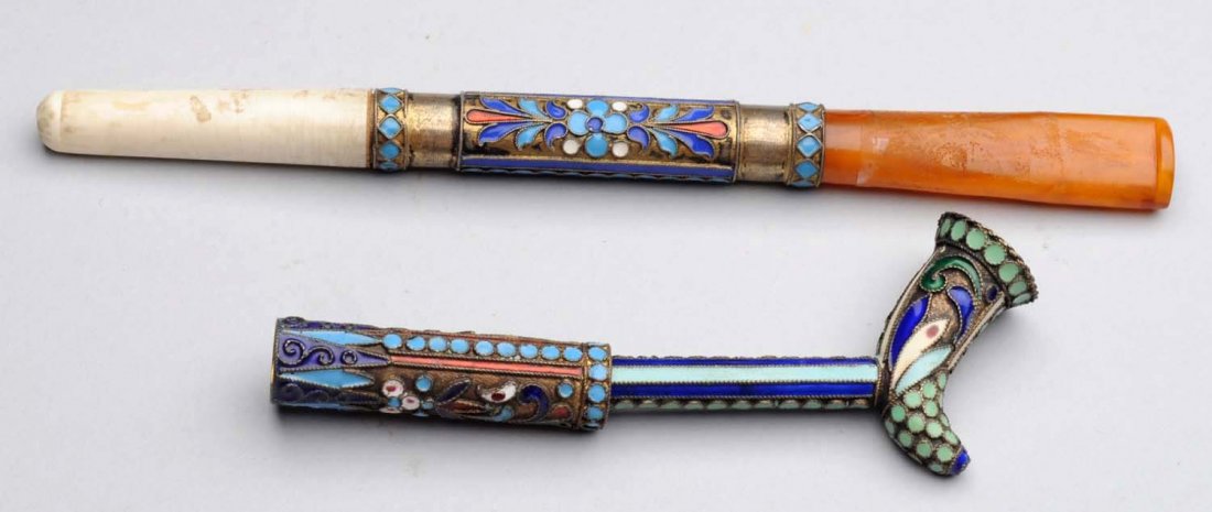 Lot of 2: Russian Enameled Silver Pipes. (1 of 2)