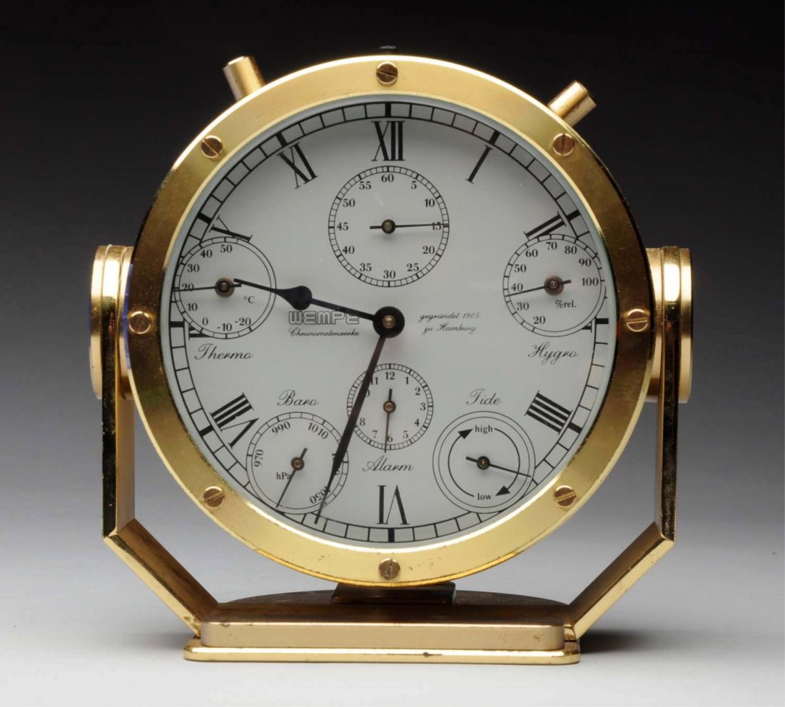 Wempe Brass Ships Chronometer & Alarm Clock.