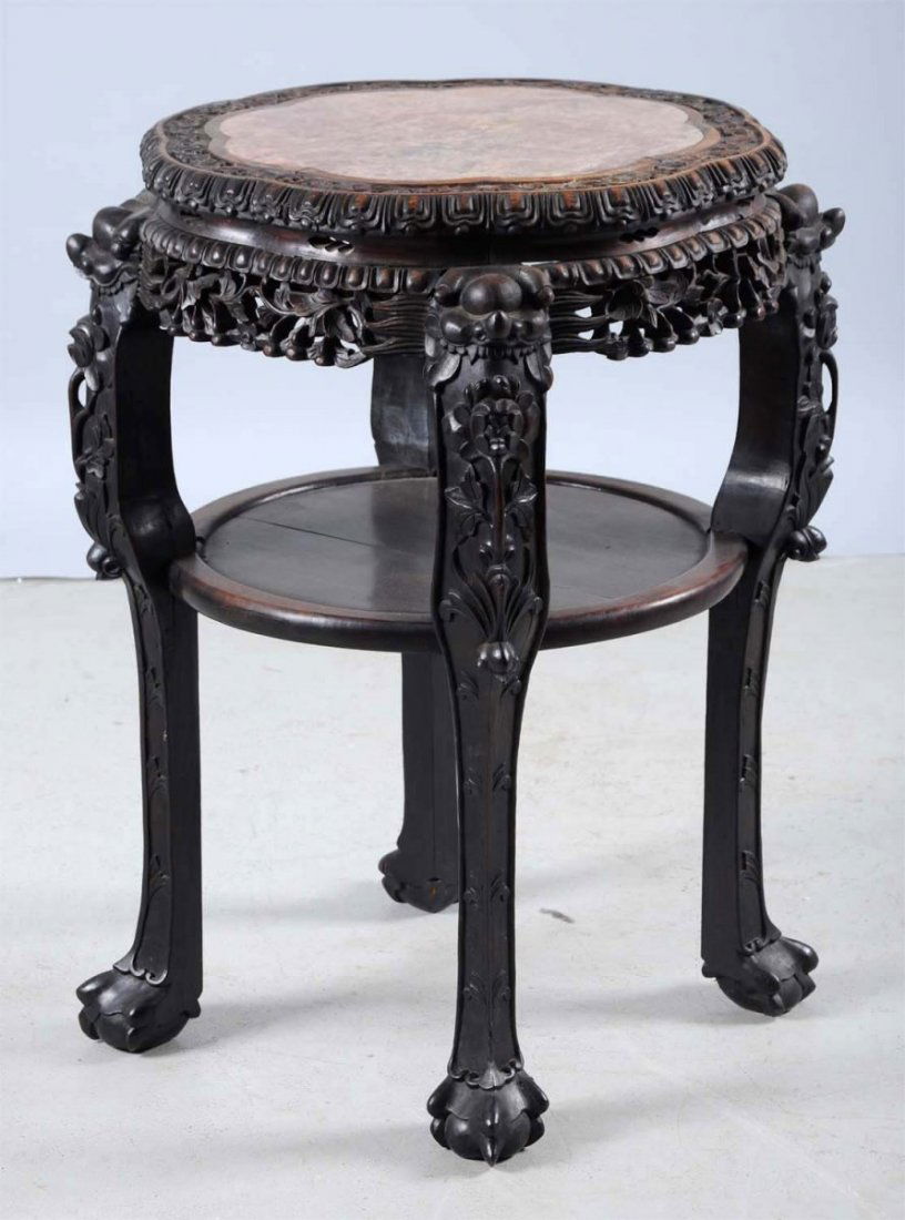 Hardwood Chinese Marble Top Table. (1 of 3)