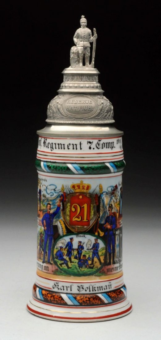 German Lithophane Regimental Stein With Peter Lid (1 of 4)
