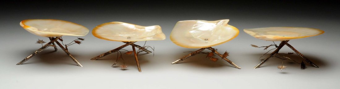 Set of Four Silver Mounted Shell Dishes. (1 of 1)