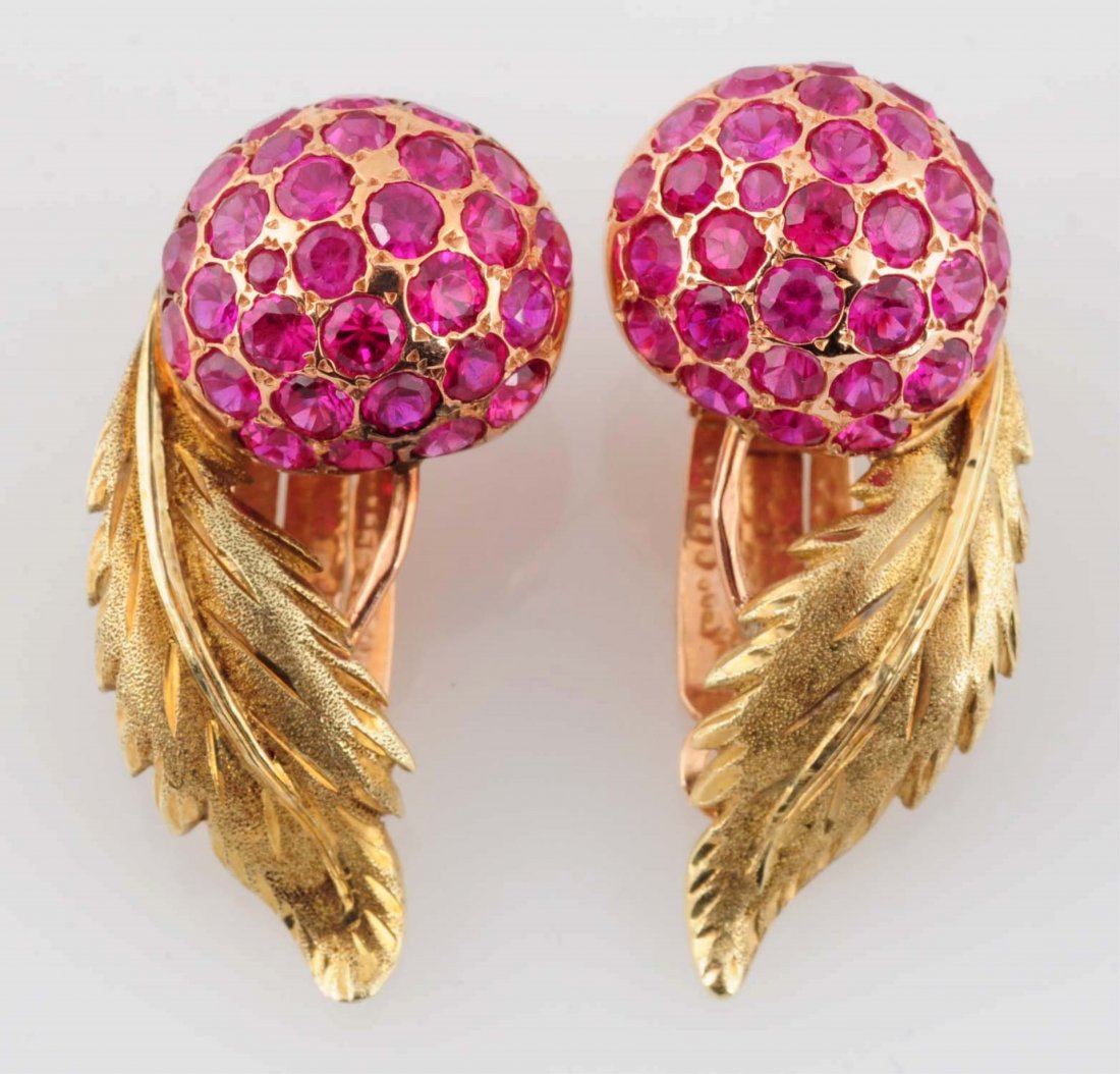 14k Gold & Synthetic Ruby Earrings. (1 of 3)