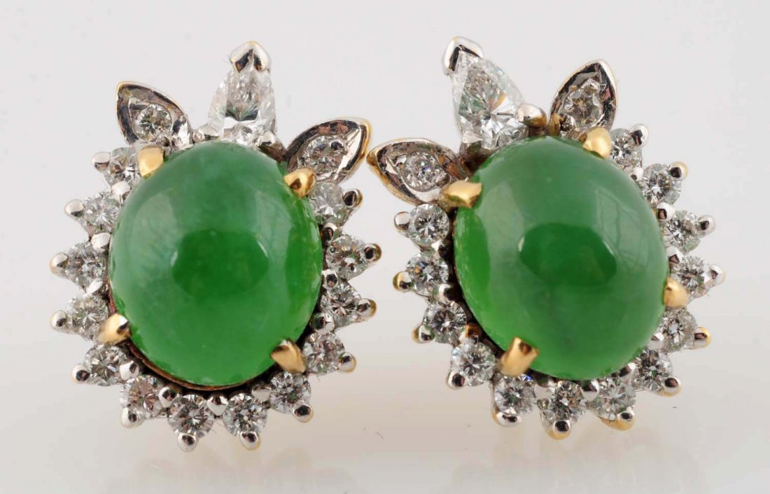 Jade, Diamond & 18k Earrings. (1 of 3)