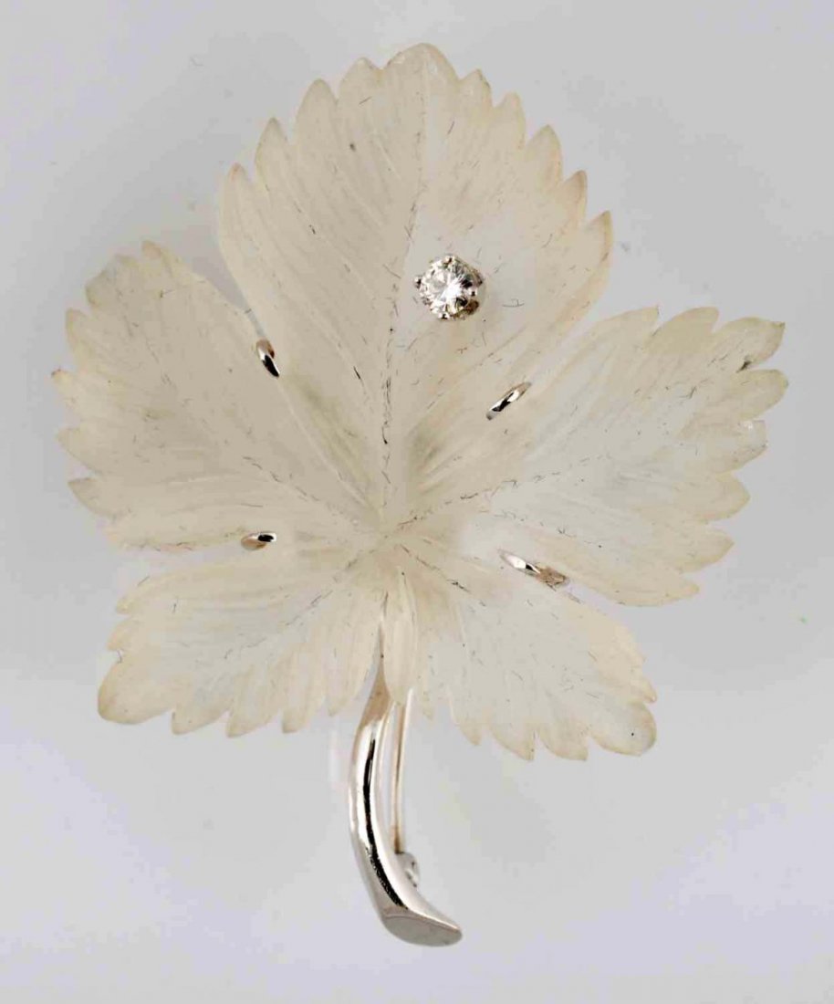 Rock Crystal, Diamond & 14k Leaf Brooch. (1 of 4)